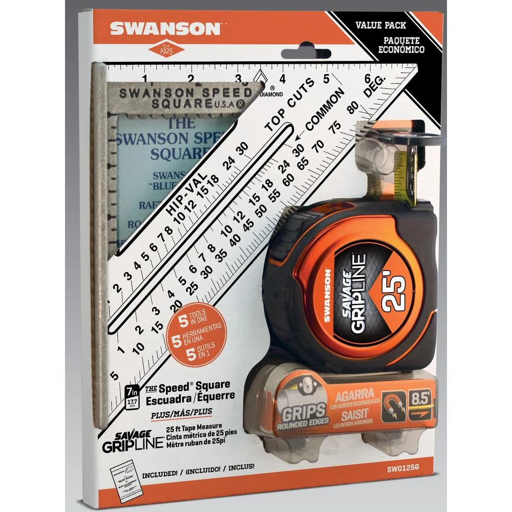 Swanson Speed Square And Gripline 25 Ft. Tape Measure Bundle 3 Swanson Speed Square And Gripline 25 Ft. Tape Measure Bundle