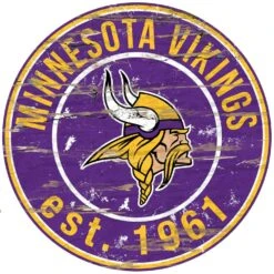 Adventure Furniture 24″ NFL Minnesota Vikings Round Distressed Sign