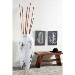LITTON LANE Black And White Stoneware Floor Decorative Vase With Textured Brushstroke Detail